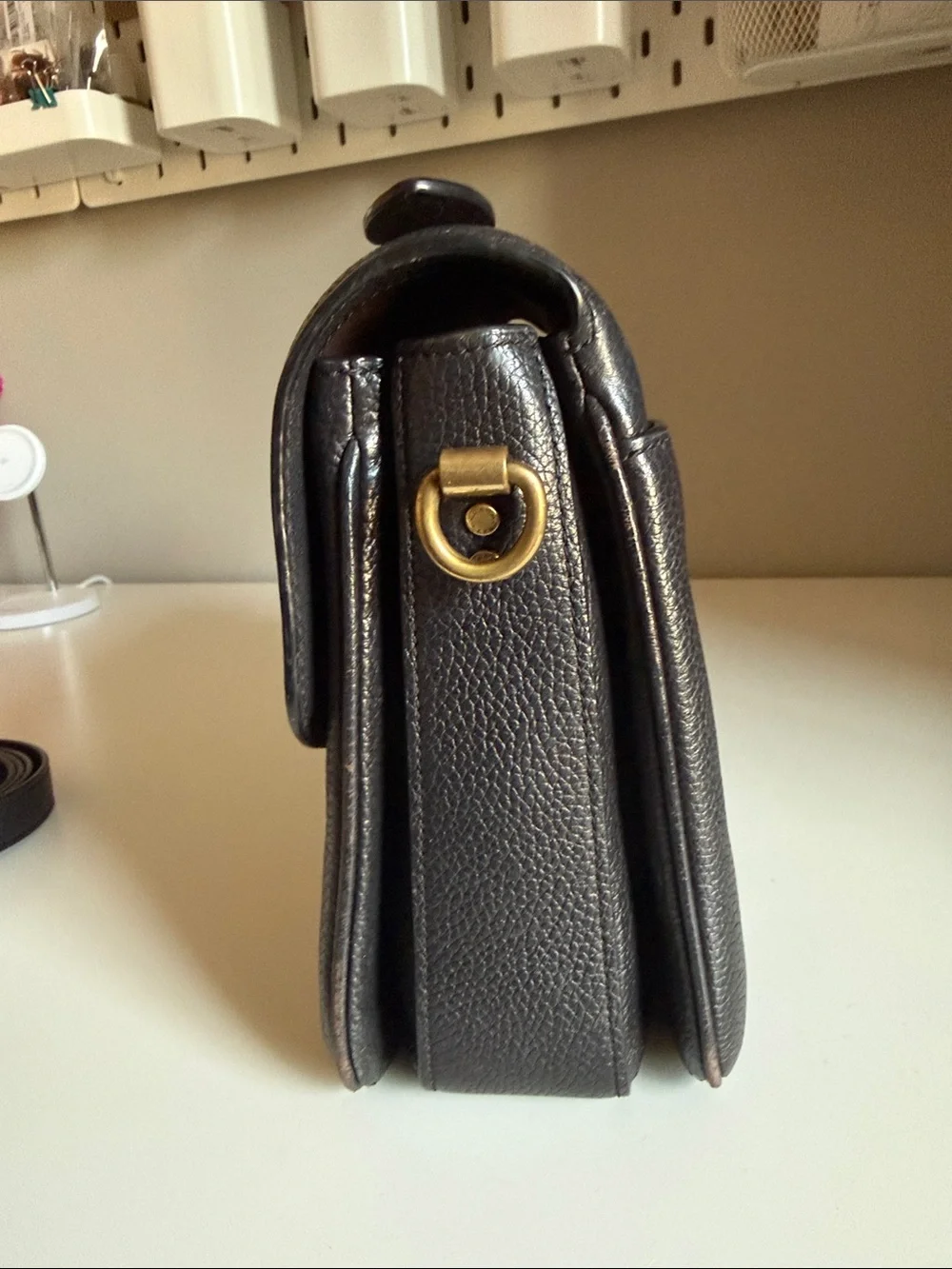 Coach Cassie Black Pebbled Leather Crossbody with Gold Turnlock